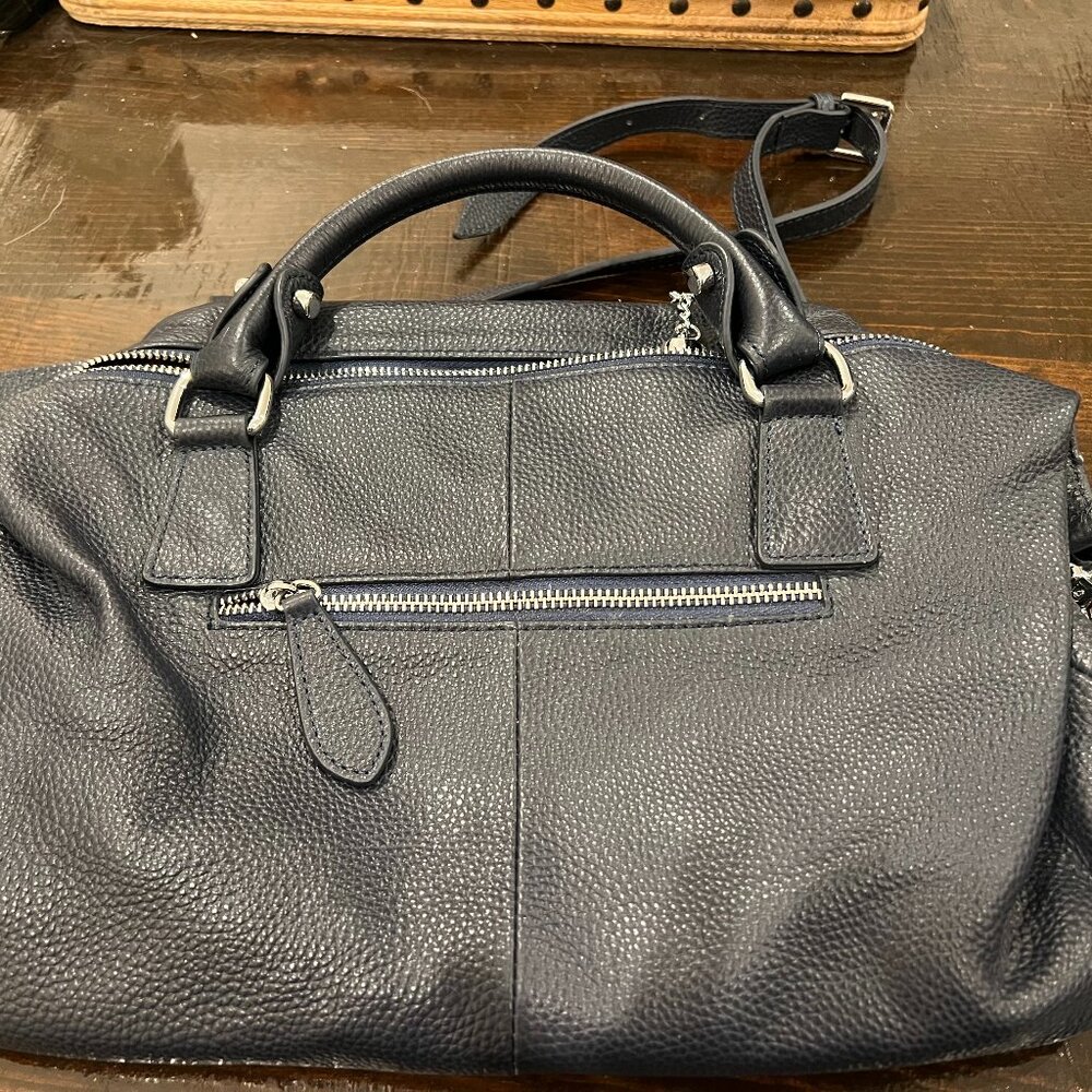 HeShe Navy Leather "Hobo" Purse